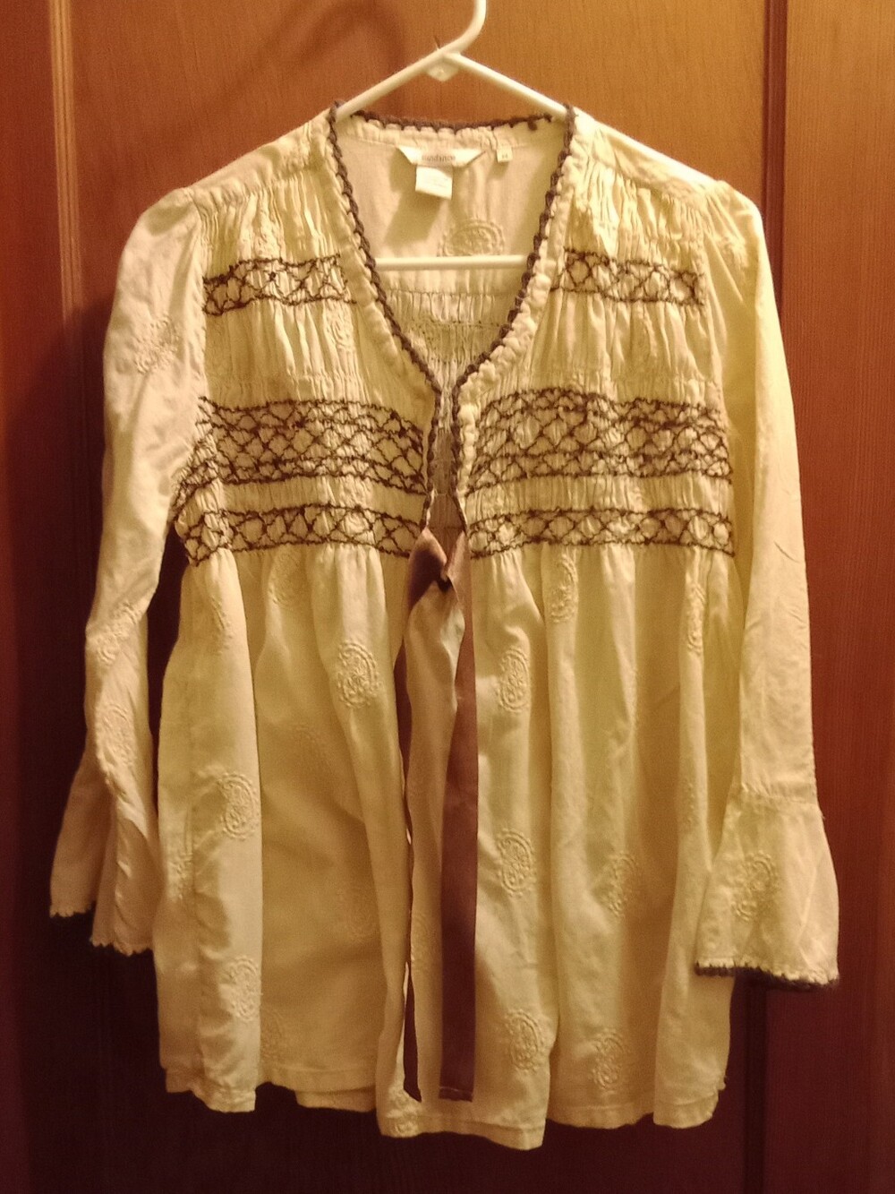 Sundance Cream Peasant Tunic with Brown Embroidered Yoke - Picture 5 of 10